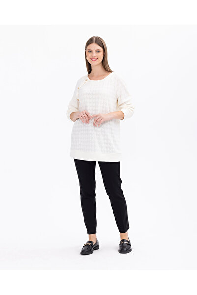 Gala-Xi Bluză de damă ecru cu gât rotund, mărime mare 2321001045