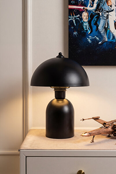 Marrien Luna Abajur Siyah Metal Gövdeli - 25 cm - Yatak Odası Aydınlatma - De...