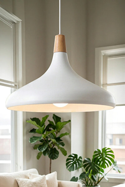 Marrien Nova Bohem Ahşap Beyaz Metal Sarkıt (35 cm) Yemek Masası Üstü Avize