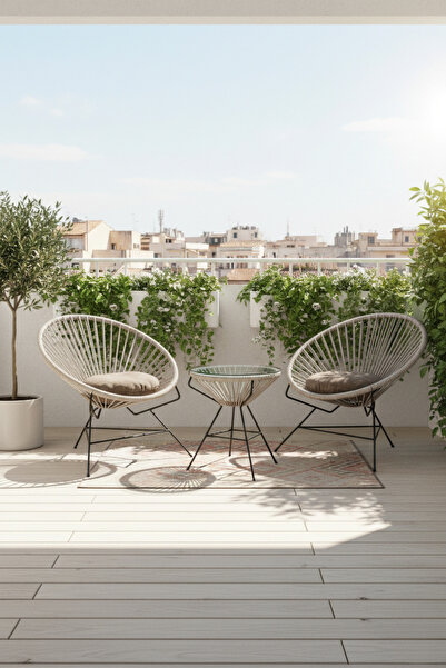 ALCHAİR Alcorto İp Örgü Gri Minderli Bahçe ve Balkon Takımı