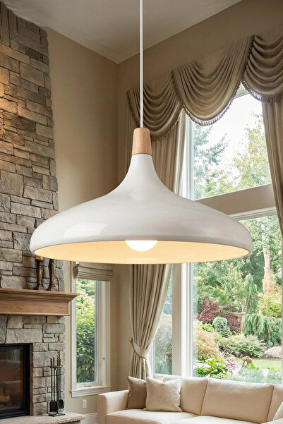 Marrien Nova Bohem Ahşap Krem Metal Sarkıt (35 cm) Yemek Masası Üstü Avize