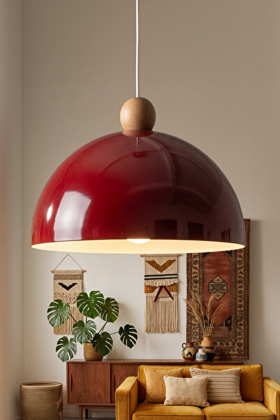 Marrien Luna Bohem Ahşap Boncuklu Bordo Metal Sarkıt (30 cm) Yemek Masası Üst...