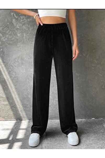 Altınay Women's Black Velvet Sweatpants