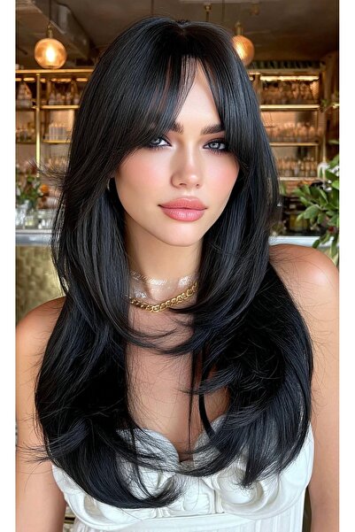 Makromehome Gerçek Saç Dokusunda Sezon Luxury Siyah Omuzda Düz Katlı Perçemli...