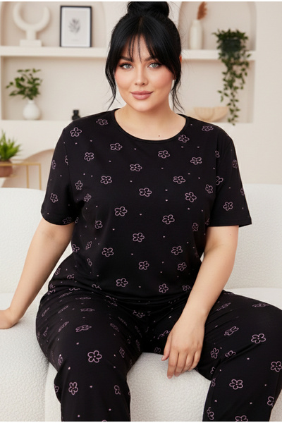 Siyah İnci Set de pijamale tricotate cu decolteu supradimensionat, cu imprime...