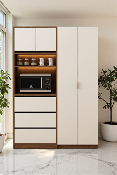 Avmpark Brave Kahve Köşesi Çekmeceli Modül + Boy Dolap Fırın Bölmeli Raflı Ço...