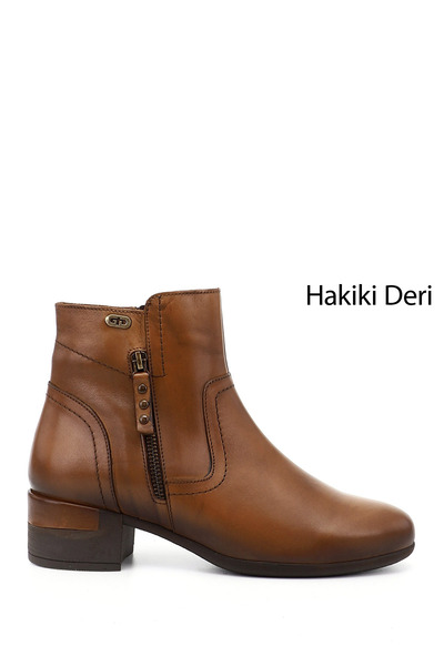 GÖNDERİ(R) Kadın Taba Antik Fermuarlı Kalın Topuklu Hakiki Deri Bot