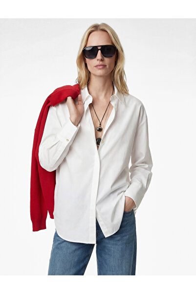 Koton Rahat Kalıp Uzun Kollu Kol Düğmesi Detaylı Poplin Gömlek