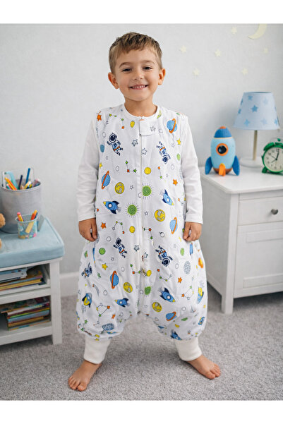RUKİYE YAVUZ Pamuk Pazen Kışlık Çocuk Uyku Tulumu %100 Doğal Pamuk Uzay Desen...