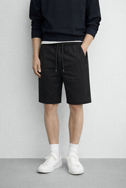 inpool شورت رجالي صيفي من القطن والكتان بخصر مطاطي وجيب وبرمودا