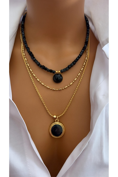 Nevaa Still Kristal boncuk altın kaplama çoklu tasarım trend kolye