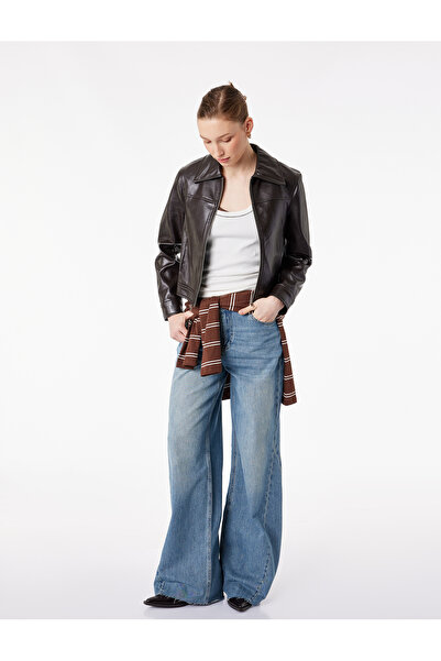 Koton Pantaloni din denim cu talie înaltă, cu cusături decorative și buzunare...