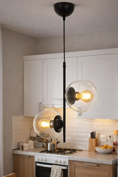 Taşcan Aydınlatma Ladin 2 Li Siyah Sarkıt Avize-şeffaf Camlı