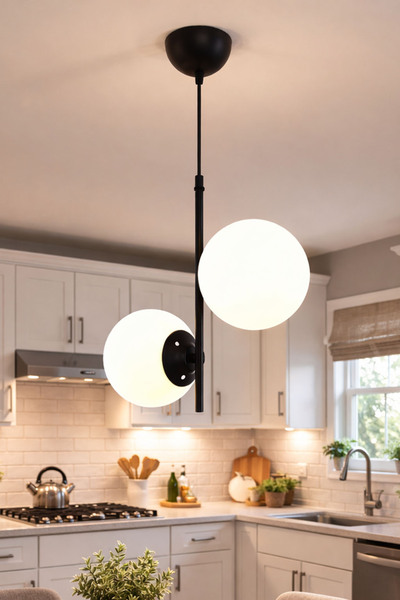 Taşcan Aydınlatma Ladin 2 Li Siyah Sarkıt Avize-beyaz Camlı