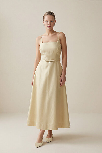 Setre Amber Bel Detaylı İnce Askılı Rahat Kesim Elbise