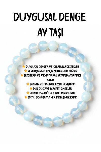 Perlavita Bileklik Doğaltaş Ay Taşı Sertifikalı 8 mm - Duygusal Denge ve Huzur