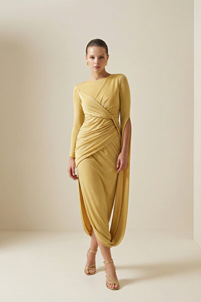 Setre Yellow Long Sleeve Asymmetrical Cut Full-Fit Dress