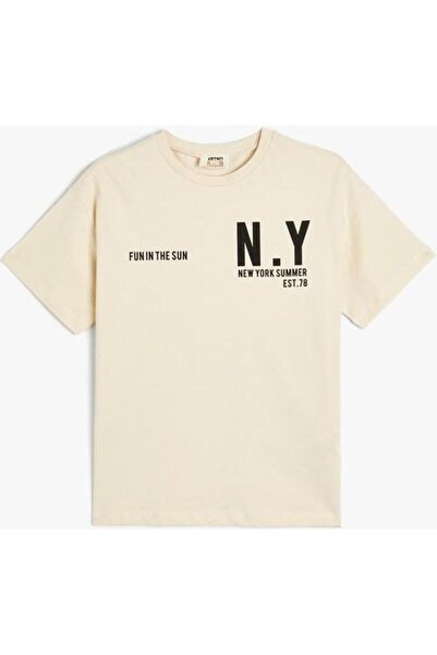 Koton Tricou pentru băieți, cu mânecă scurtă, cu imprimeu pentru colegiu, dec...