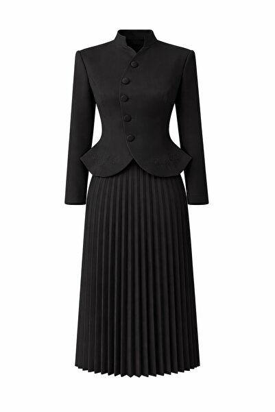 HAZELANNA طقم مطرز أسود مكون من قطعتين