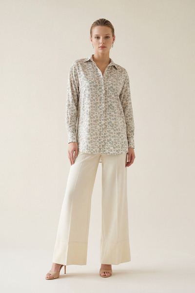 Setre Cămașă cu mânecă lungă, cu model, gri ecru, croială confortabilă