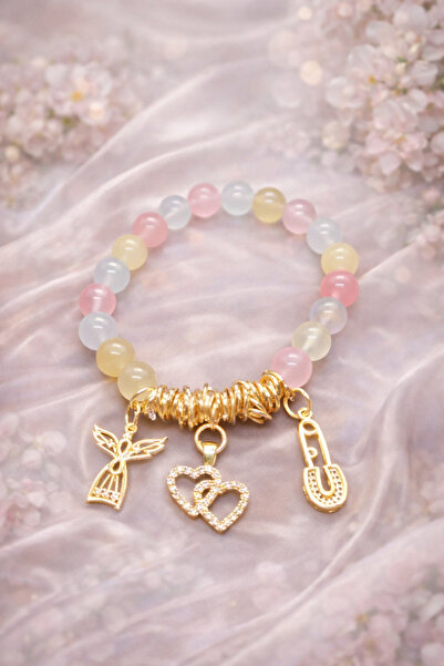 PORSE Morganite Natural Stone Charm Bracelet for Luck and Love, Handmade Desi...