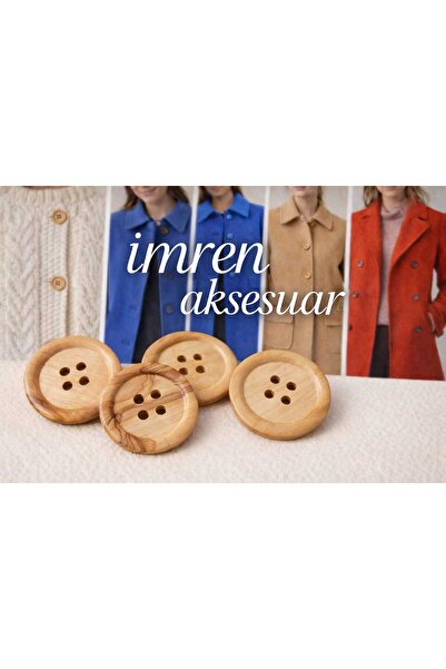 İMREN AKSESUAR Doğal Ahsap Tahta Düğme 2,5 Cm 1 Paket 5 Adet