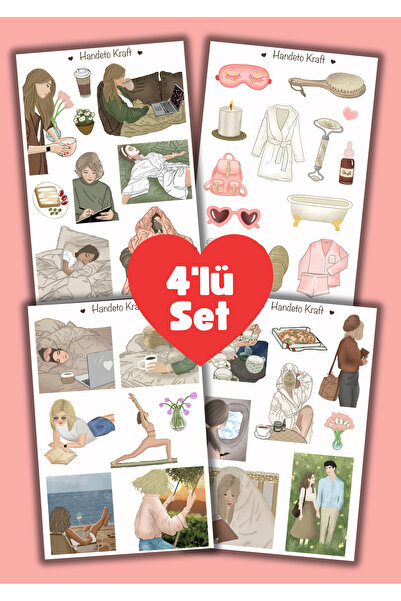 Handeto Kraft Bakım Sticker Çoklu Sticker Seti, 4lü sticker, 8x12 cm, çıkartm...