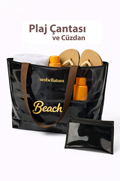 umbellatum Geantă de plajă pentru femei cu imprimeu transparent - PVC gros de...