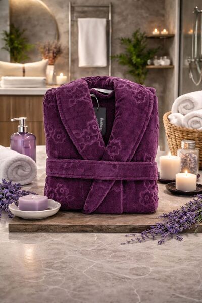 Özdilek Floral Model Bathrobe Purple Color Size m