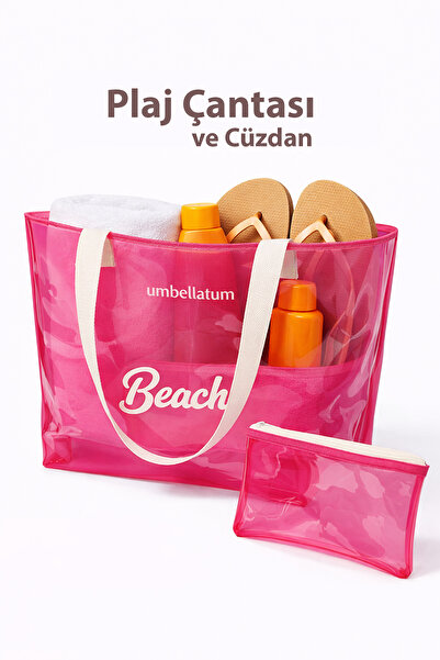 umbellatum Geantă de plajă pentru femei cu imprimeu transparent - PVC gros de...