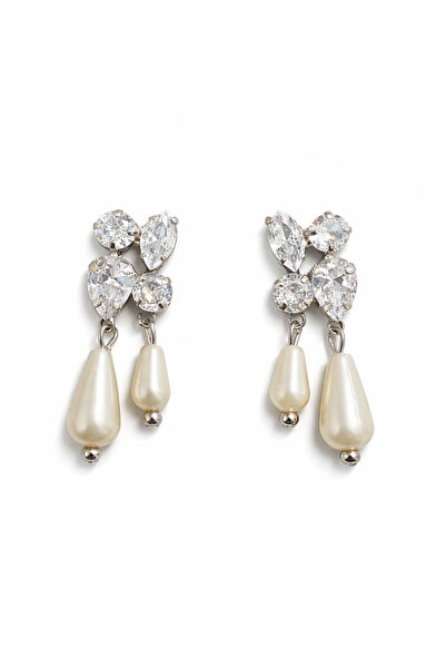 GlassySKY (Silver) Zircon Stone and Pearl Stylish Luxury Evening Dress Earrings