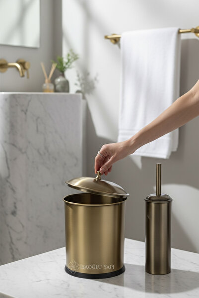 İSAOĞLU YAPI Antik Eskitme Çöp Kovası ve Fırça Seti Eskitme Gold Takım