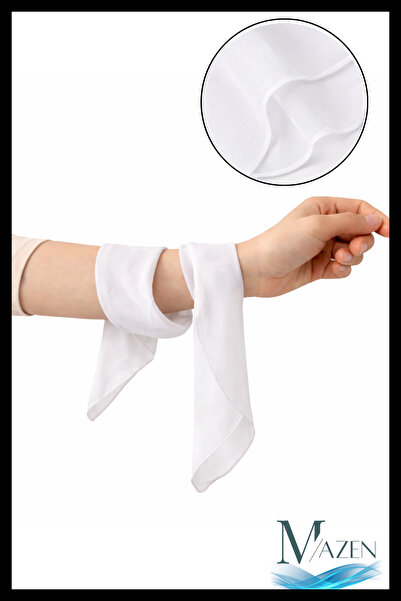 MAZEN Бял шал от чифон | Многофункционален | Аксесоар за ръкавица 45x45 cm
