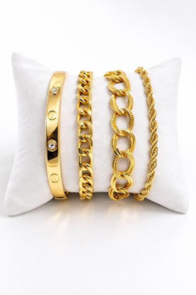 Crc Bijuteri سوار نسائي ذهبي اللون مكون من 4 قطع