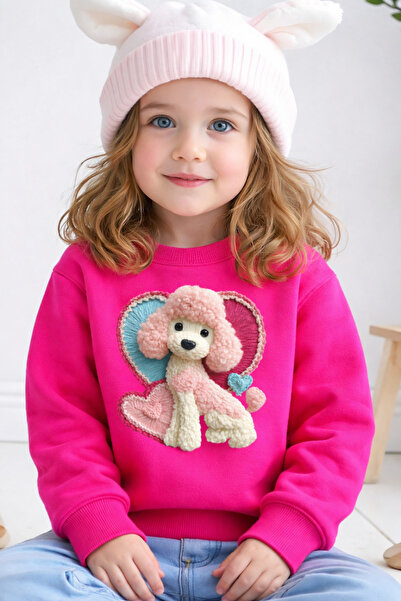 Efendioğlu Design Sweatshirt PEMBE POODLE baskılı 3 iplik şardonsuz pamuklu p...