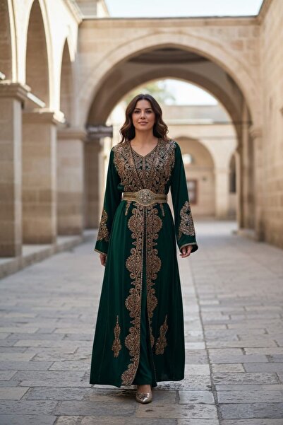 MODA Γυναικείο Καφτάν Βραδινό Φόρεμα με Ζώνη