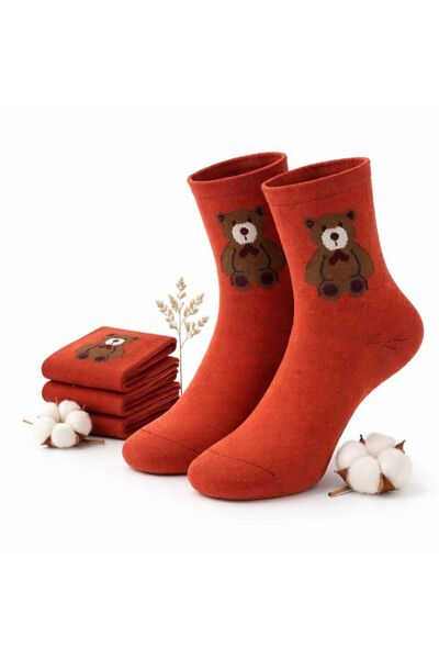İpeksi Teddy Bear Pattern Organic Combed Cotton Tennis College Socks