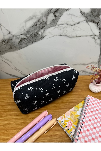 AXUM Black Bowknot cu model Albă Penar cu fermoar Suport pentru pix Roz model...