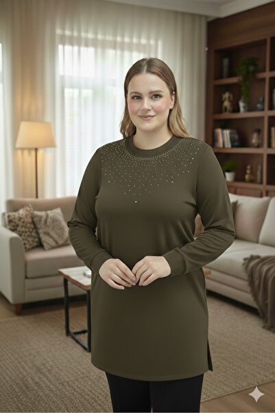 elma abone Plus Size Women's Oy Şo Combed Cotton Stone Tunic Blazer