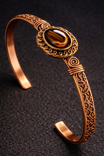 İyyaKee سوار نحاسي نسائي مصنوع من حجر عين النمر الطبيعي على شكل أسطوانة من ال...