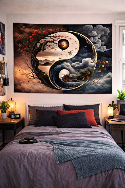 Vendini Ying Yang Muhteşem Tasarım Duvar Örtüsü Duvar Halısı Wall Tapestry