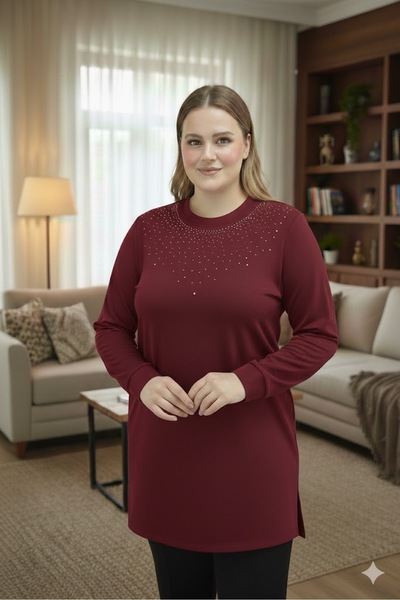 elma abone Plus Size Women's Oy Şo Combed Cotton Stone Tunic Blazer