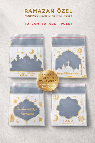 COLORPAK Ramazan Özel Baskılı Kendinden Yapışkanlı Şeffaf Torba – 10x10 cm - ...