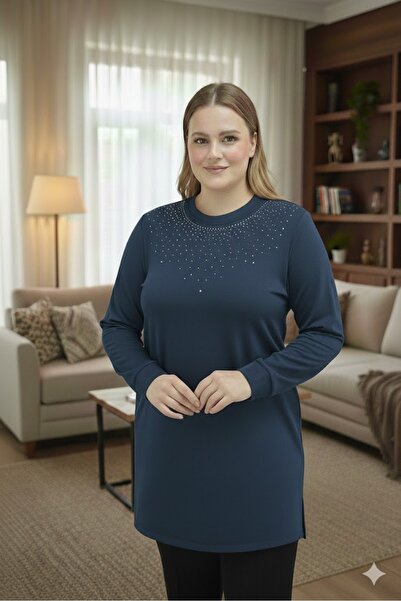 elma abone Plus Size Women's Oy Şo Combed Cotton Stone Tunic Blazer