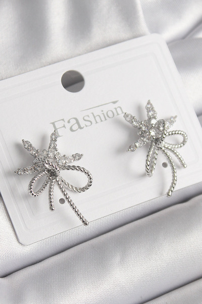 Skygo Brass Silver Color Zircon Stone Star Knot Model Women's Earrings - Tj-B...