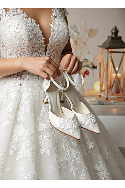 Modavien Pantofi de mireasă cu perle de 7 cm pentru femei (MĂRIMEA ESTE PERFE...