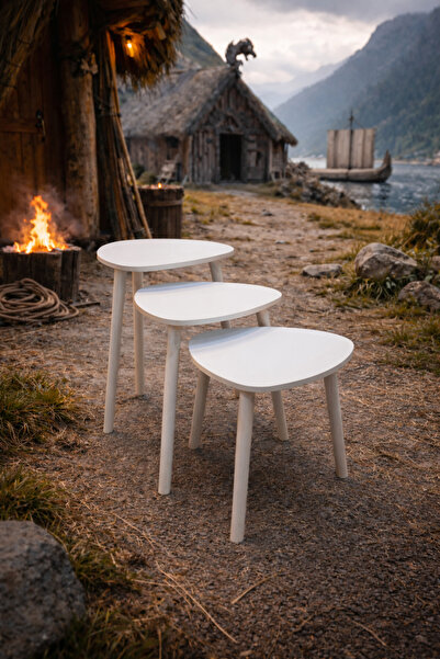 Generic Mid-century modern Scandinavian style nesting wooden table set