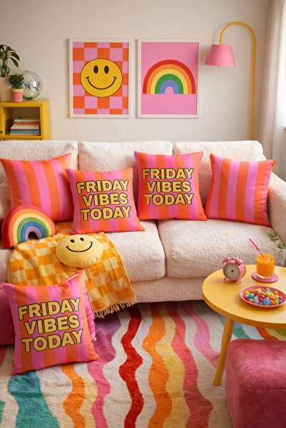 Elay Tekstil مجموعة من 4 أغطية وسائد رقمية مكونة من مطبوع قطع بتصميم Friday V...