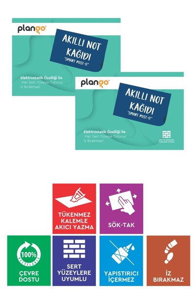 Plango TURKUAZ - Elektrostatik Akıllı Not Kağıdı Yapışkansız Post-it 7x10cm -...