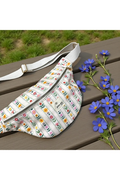 satürn hobi örgü tasarım Retro Bohem Renkli Çiçek Desenli Kumaş Bel Çantası